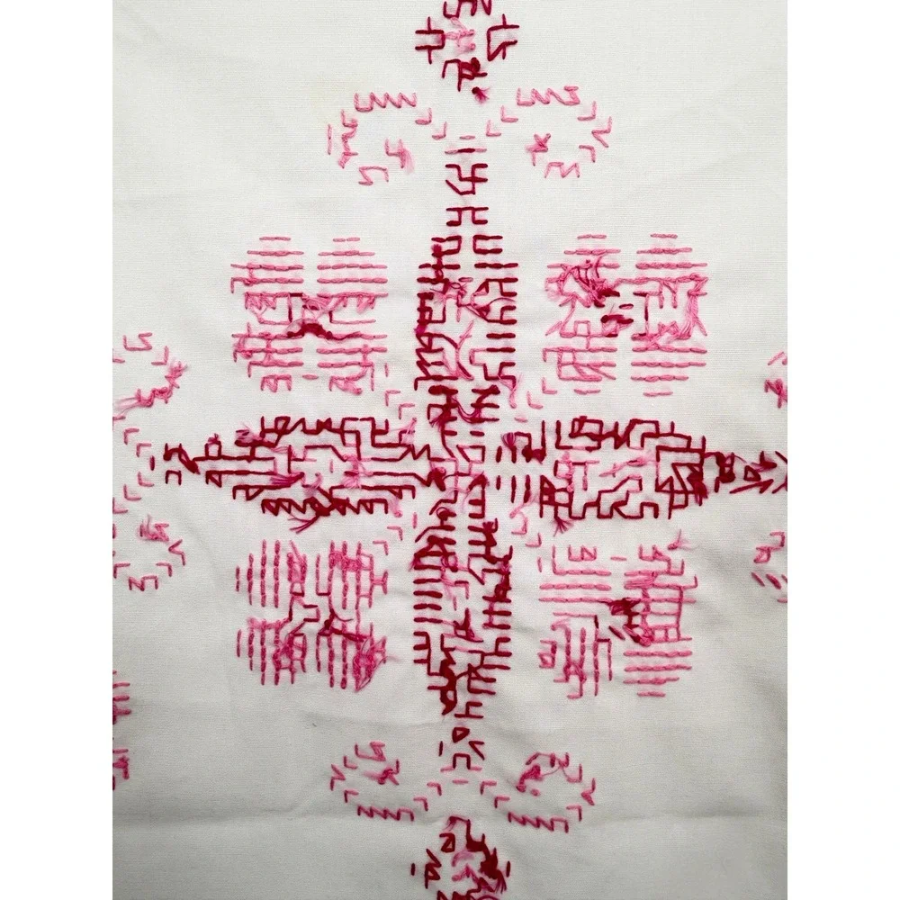 Vintage Embroidered Table Runner Dresser Scarf Cross Stitch Floral 40x14